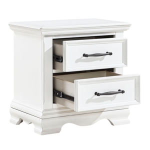 White 2-Drawer Nightstand Durable Wood Black Handles Classic <b>Bedside</b> Table Bedroom Furniture - Product Image 4