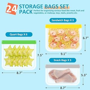 Huamaohengchun24 Pack Reusable Gallon Freezer Bags, PEVA Food <b>Storage</b> Bags 6 Gallon 6 Large 6 Quart 3 Sandwich 3 Snack Bags - Product Image 3
