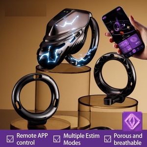 An electric shock Chastity Cage Include 4 rings and 2 keys <b>Remote</b> and APP <b>control</b> the 10 frequencies <b>vibrating</b> - Product Image 4
