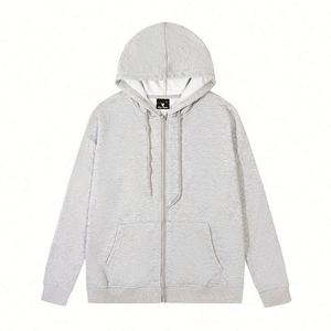 เสื้อฮู้ดดี้สีเทาแบบซิปเต็มตัวสั่งทำพิเศษสุดหรู ปี 2024 ทรงโอเวอร์ไซส์ พิมพ์ลายนูน 3 มิติ เสื้อสเวตเชิ้ตสำหรับฤดูใบไม้ผลิและฤดูใบไม้ร่วง มีกระเป๋า - Product Image 1