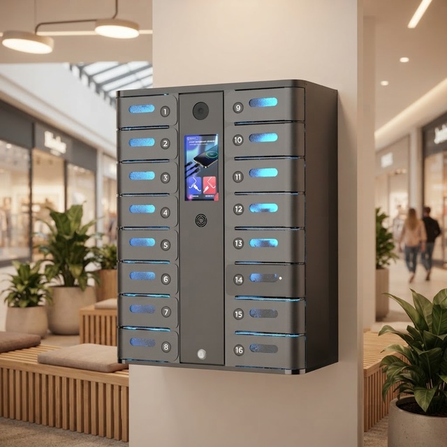 Smart MAX 16 Bay Mobile Charging Locker Multi-language Voice Guide PD20W Phone Fast Charging Cabinet Charging Station