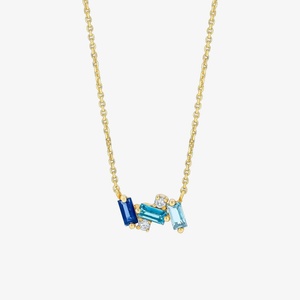 Collier en acier inoxydable bleu géométrique avec diamant, ras-de-cou plaqué or à cristaux multiformes, chaîne de clavicule minimaliste, cadeau bijou - Product Image 3