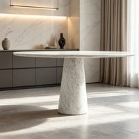 Carrara Marmor Runder Esstisch Japandi Küsten-Stil Konischer Sockel Steintisch Robust Pflegeleicht für Australien