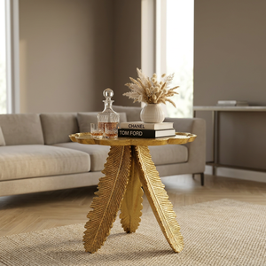 Forever Stylish Modern <b>Gold</b> Feather Side <b>Table</b> With <b>Round</b> Top For Living Room Furniture - Product Image 6