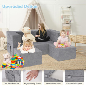 Children's <b>Sofa</b> Set With Ottoman And Round Pillows Fabric High-Elasticity Foam 2 Seater For <b>Kids</b> Bedroom Play Area - Product Image 5
