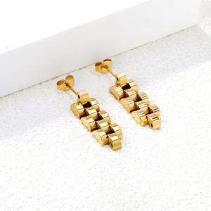 Pendientes de Cadena Gruesa de Acero Inoxidable con Baño de Oro PVD de 18K, Estilo Correa de Reloj, Novedad de Moda al por Mayor para Mujer - Product Image 4