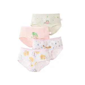 4 Pieces Hot Selling Children Underwear Kids Girls Briefs Panties Print Cartoon Casual Knitted Cartoon Cotton Underwear Boxer