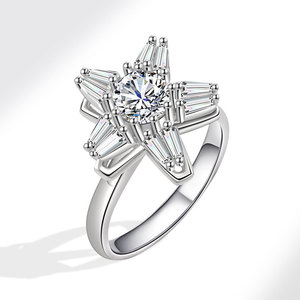 Rotating Five Pointed Star <b>Adjustable</b> <b>Rings</b> Claw Setting Geometric Cubic Zirconia Copper White Gold Plated Anti Stress Jewelry - Product Image 6