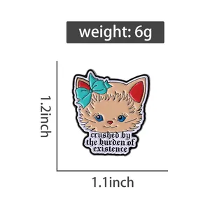 Broches en émail chat 'Écrasé par le fardeau de l'existence', broches chat mignonnes de dessin animé, badges pour sac à dos et revers, bijoux amusants, cadeau pour amis - Product Image 2