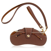 Vente en gros Sac de rangement pour lunettes en cuir PU Étui pour lunettes de soleil portable pour l'extérieur avec dragonne et longue lanière