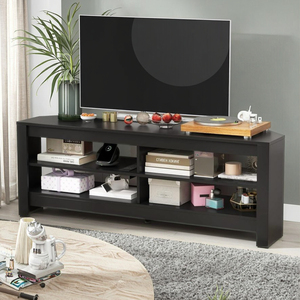 Manufacturer's <strong>Corner</strong> TV <strong>Unit</strong> Console Table 140cm Wooden <strong>Media</strong> Entertainment Center Open Storage Shelves Black TV Stand - Product Image 1
