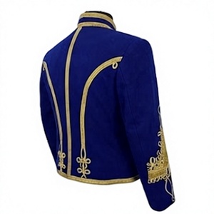 Veste d'extérieur formelle pour homme, bleue, col montant, style hussard, avec broderie dorée, double boutonnage - Product Image 4