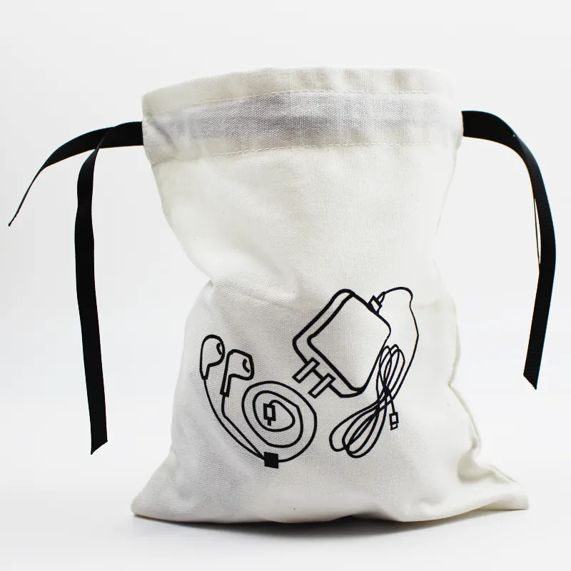 Custom Standard Size Cotton Canvas Foldable Bags Fashion Cotton Drawstring Bag with Logo