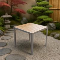 Table d'extérieur carrée WPC 80 cm, lattes en bois clair, imperméable, pour jardin et terrasse