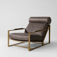 Fauteuil d'appoint moderne du milieu du siècle avec structure en métal doré, fauteuil rembourré avec appui-tête pour salon et bureau