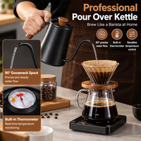 Bouilloire à café à bec de cygne Kingze avec logo personnalisé, 550 ml, en acier inoxydable 304, avec thermomètre, ODM OEM
