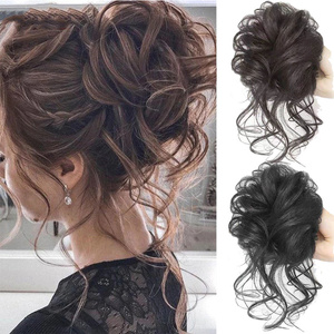 Damen Mädchen Long Tail Curly Synthetic Hair <span class=keywords><strong>Scrunchie</strong></span> mit elastischem Haarband Hot Selling <span class=keywords><strong>Messy</strong></span> Chignon <span class=keywords><strong>Bun</strong></span> - Product Image 3