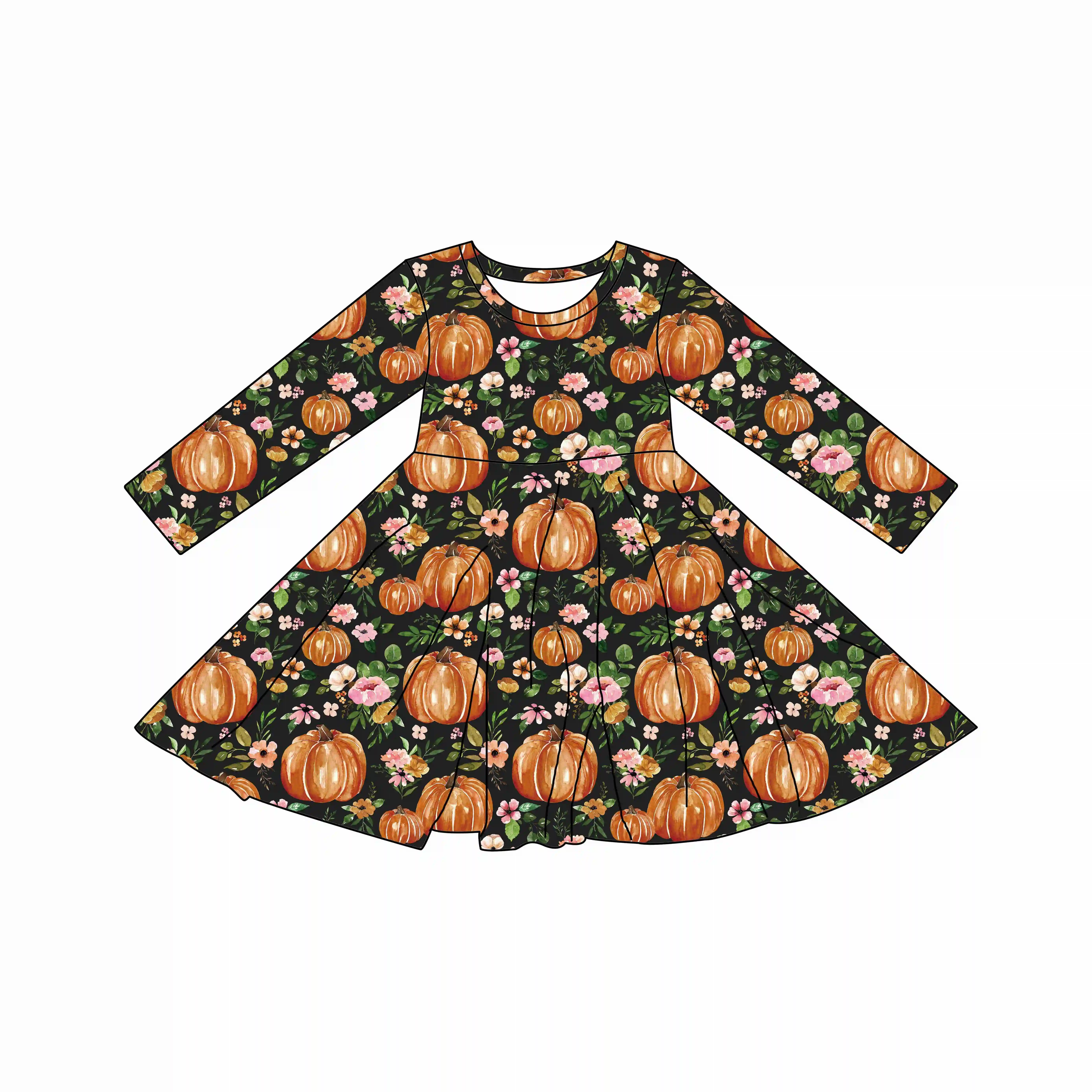 فستان للأطفال من Liangzhe بتصميم ملفوف ذو أكمام طويلة مصنوع من قماش الحرير والألبان مزين بنمط قماش لولبي مناسب للهالوين في فصل الخريف حسب الطلب من إنتاج شركة التصميم الأصلية