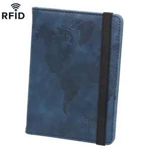 מפת העולם רצועת דרכון RFID כרטיס רב מצפן ספר דרכון אלסטי סרט כרטיס קליפ נגד גניבה החלקה ארנק נסיעות
