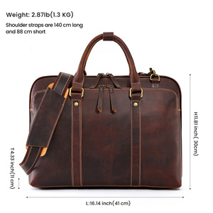 Joyir Sac à main en cuir Crazy Horse pour homme, 15 pouces, sac à bandoulière pour ordinateur portable, couleur unie, marron - Product Image 3