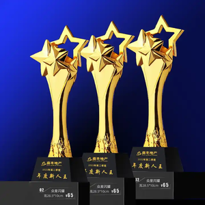 Wholesale Resin Crystal Star Trophy Custom Logo Creative Resin Gold Plated Award Trophy with Black Glass Crystal Base