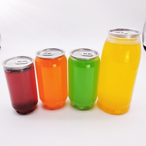 Clear transparent PET plastic 250ml 350ml 400ml 500ml 650ml easy open can for soft drink, juice, soda, beer