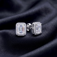 Boucles d'oreilles clous vintage en moissanite taille émeraude avec halo, en argent sterling 925, bijoux en moissanite pour femme, usage quotidien