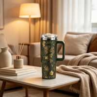 Gobelet isotherme 40 oz avec poignée, double paroi, en acier inoxydable, tasse de voyage anti-fuite avec couvercle à paille rabattable, sans BPA, réutilisable
