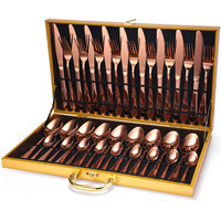 Ensemble de couverts de luxe, cuillères de Table en inox, 36 pièces avec boîte en bois, Set en or, collection