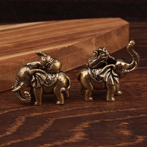 Paire de figurines d'éléphant en laiton pour la richesse et la fortune, décoration de bureau à domicile - Product Image 2