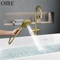 Grifo de Bañera Independiente de Latón con Acabado Dorado Cepillado, Ducha Manual y Válvula de Cerámica, Marca Kaiping Oire, Nuevo, para Uso en Hoteles y Apartamentos