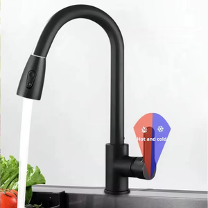 Robinet <span class=keywords><strong>de</strong></span> cuisine en acier inoxydable avec douchette extractible, mitigeur monocommande noir mat à arc haute, pivotant à 360° - Product Image 4