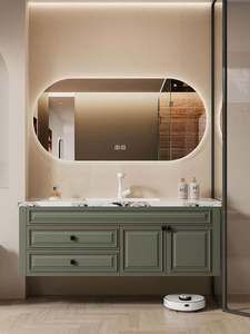 Meuble de salle de bain avec miroir et lavabo, ensemble de lavabo double en PVC de luxe, petit rangement de salle de bain lavable pour la maison/les projets - Product Image 4