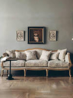 Amerikanischer Landhausstil Retro Massivholz Französische Eiche Dreisitzer-Sofa-Set Kleines Apartment Wohnzimmer Stoff Großes Sofa