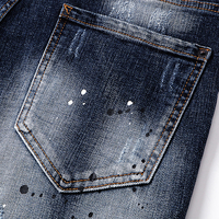 Nouveau style Short en jean imprimé effet éclaboussures d'encre, coupe droite, décontracté d'été, style urbain, pour homme, en coton, Y2K, patchwork déchiré