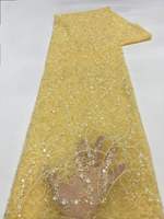 Tissu en dentelle florale de luxe rose à paillettes et perles, broderie de haute qualité, 5 yards