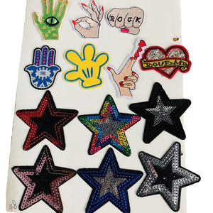 Vente en gros d'étiquettes de sacs à coudre avec logo de marque, écussons thermocollants gravés en forme d'étoile, feutre rempli de paillettes pour sacs à main et vêtements - Product Image 2