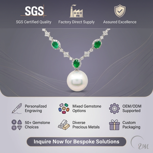 Collar de Oro Amarillo de 18K de UM Jewelry, Oro Sólido con Diamante Natural, Esmeralda y Perla de Agua Dulce - Unisex, Regalo de Boda, Recuerdo, Conjunto para Fiesta - Product Image 6