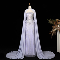 Robe de soirée de luxe Sharon Said SS112 avec cape, ornée de perles, pour femme, style sirène, pour mariage et fête, prête à être expédiée, couleur lilas