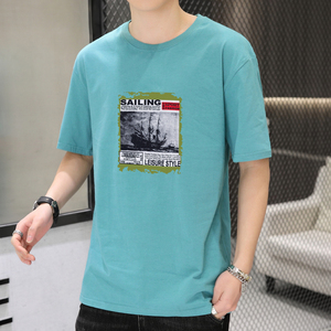 T-shirt d'été à manches courtes en pur coton 220g pour hommes et femmes, haut d'étudiant décontracté à manches mi-longues à la mode, surdimensionné B - Product Image 4