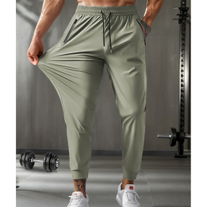 पुरुषों की दौड़ प्रशिक्षण फिटनेस जिम पैंट गर्मियों नायलॉन बर्फ रेशम पतली सांस लेने योग्य आकस्मिक खिंचाव लंबी पैंट - Product Image 5