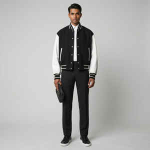 Chaqueta Varsity de Béisbol de Cuero para Hombre, Estilo Vintage, de Alta Calidad, para Otoño e Invierno, con Cuello Alto y Logotipo Frontal, Fabricación Personalizada - Product Image 1