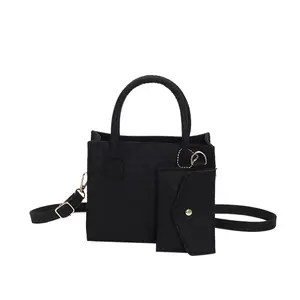 2023 Neue einfarbige 2-teilige quadratische Tasche mit Beutel Mode Handtasche für Mädchen Filz Einkaufstasche Hand Strand tasche