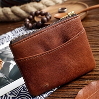 Porte-monnaie vintage en cuir véritable avec fermeture éclair, porte-cartes en forme de L, fermeture éclair, clou en laiton en forme de fleur, petite pochette