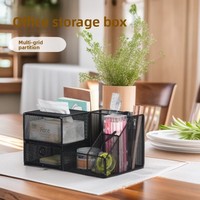 Organisateur de bureau en maille métallique, support de rangement multifonctionnel à compartiments, porte-stylo de grande capacité, organisateur de documents