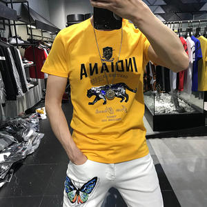 Di alta qualità mercerizzato di cotone 100% vestiti da uomo t-shirt scintillante strass Designer camicie grafico t-shirt per gli uomini - Product Image 6