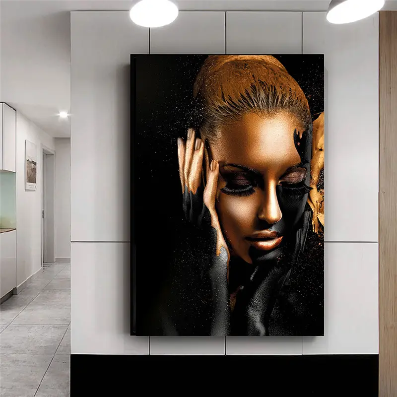 Black Gold Nude African Art Woman Portrait Painting Posters And Prints Oil Painting Colours Living Room Canvas For Painting
