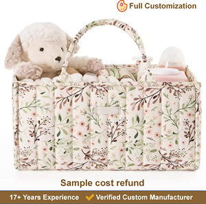 Organisateur de couches <span class=keywords><strong>à</strong></span> fleurs personnalisé, panier de rangement élégant pour la chambre de <span class=keywords><strong>bébé</strong></span>, cadeau indispensable pour une fête prénatale ou article de liste de naissance - Product Image 1