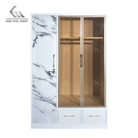 Armoire en acier en gros avec miroir et tiroir, armoire métallique à 2 portes coulissantes pour rangement de vêtements, mobilier de chambre en fer