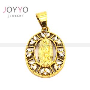 Kalung Liontin Bunda Maria Zamrud Baja Anti Karat Populer 2025 Gaya Retro Berlapis Emas untuk Grosir - Product Image 6